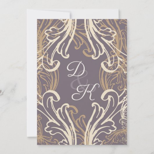 モノグラムクレスト金ゴールド紫ヴィンテージウェディング 招待状 (裏面)