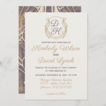 モノグラムクレスト金ゴールド紫ヴィンテージウェディング