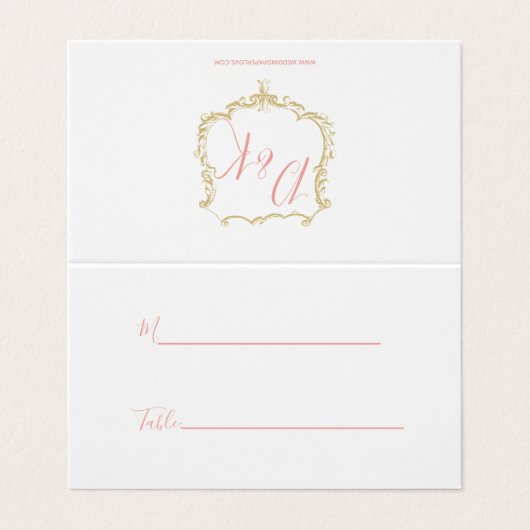モノグラムクレスト金ゴールド結婚赤面の座席表 名刺 (外部フラット)