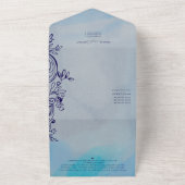 モノグラムクレスト3フォトQRコー名門私立校風のドブルー結婚ズ オールインワン招待状 (外側)