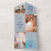 モノグラムクレスト3フォトQRコー名門私立校風のドブルー結婚ズ オールインワン招待状 (内側)