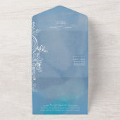 モノグラムクレスト3写真QRコードダスティブルー結婚ズ オールインワン招待状 (外側)