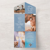 モノグラムクレスト3写真QRコードダスティブルー結婚ズ オールインワン招待状 (内側)