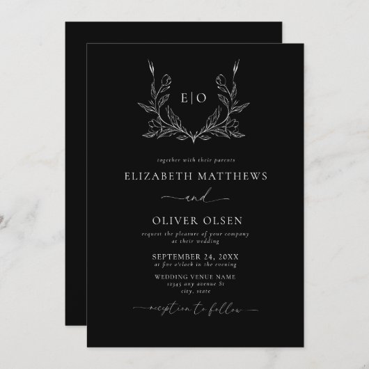 モノグラムクレスト | モダンミニマ結婚リスト 招待状 (正面/裏面)