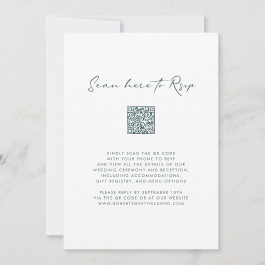 モノグラムクレストQRコードダスティブルーフローラ結婚ズ 招待状 (裏面)