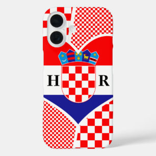 モノグラムクロアチア国旗の市松模様にハート iPhone 16ケース
