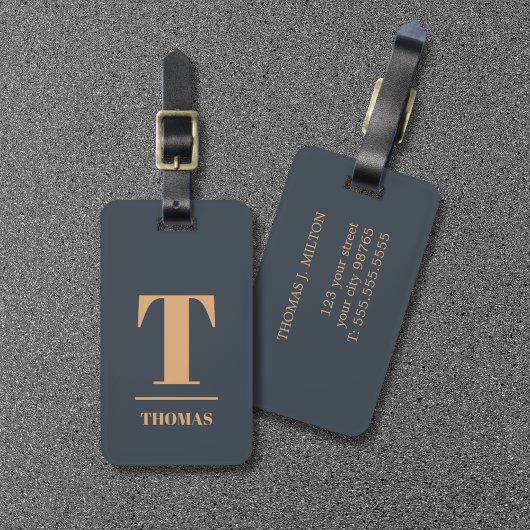 モノグラムクールはっきりした深いブルーブラウン ラゲッジタグ