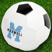 モノグラムクール名前をカスタムするクラシックライトブルー サッカーボール
