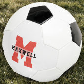 モノグラムクール名前をカスタムするクラシックレッドブラック サッカーボール