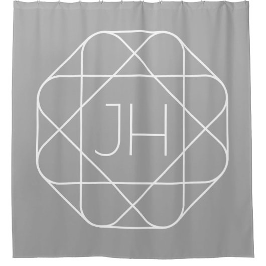 モノグラムクール、お尻ロゴスタイルVibe |グレーと白 シャワーカーテン (正面)