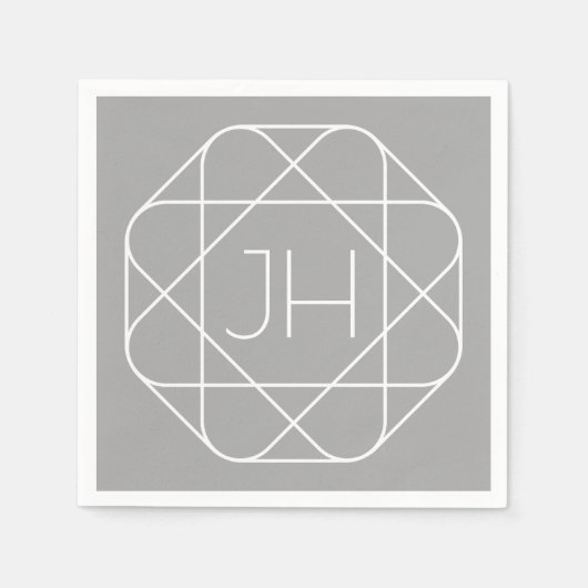 モノグラムクール、お尻ロゴスタイルVibe |グレーと白 スタンダードカクテルナプキン (正面)
