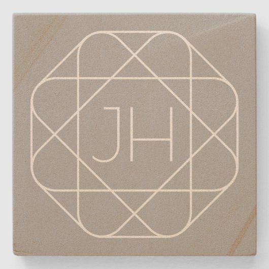 モノグラムクール、お尻ロゴスタイルVibe |グレーと白 ストーンコースター (正面)