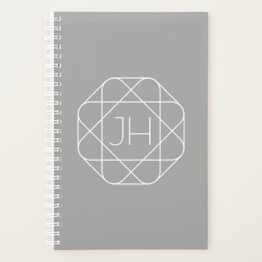 モノグラムクール、お尻ロゴスタイルVibe |グレーと白 プランナー手帳 (正面)