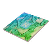 モノグラムグラデーションシアンティール（緑がかった色）緑航海の抽象芸術 タイル (側面)