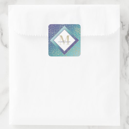 モノグラムグラデーションマーメイドティール(緑がかった色)パープル金ゴールド妖精ダスト スクエアシール (バッグ)