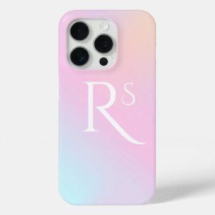 モノグラムグラデーション ホログラフィック ピンク ガーリー オリジナルデザイン iPhone 15 PROケース