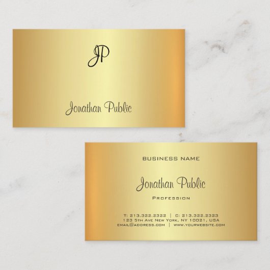 モノグラムグラマーフェイク金ゴールドエレガントプロフェッショナル 名刺 (正面/裏面)