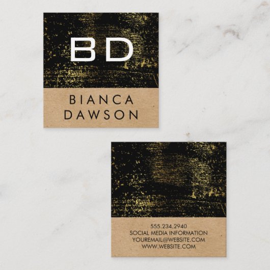 モノグラムグランジ金ゴールド幾何学自然 スクエア名刺 (正面/裏面)