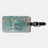 モノグラムグリッタースターズオンティール（緑がかった色） パーソナライズされた ラゲッジタグ (正面横)