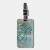 モノグラムグリッタースターズオンティール（緑がかった色） パーソナライズされた ラゲッジタグ (正面縦)