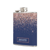 モノグラムグリッター赤面ピンクローズ金ゴールドネイビーブルー フラスク (左)