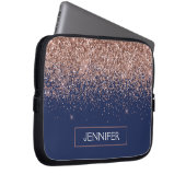 モノグラムグリッター赤面ピンクローズ金ゴールドネイビーブルー ラップトップスリーブ (正面右)