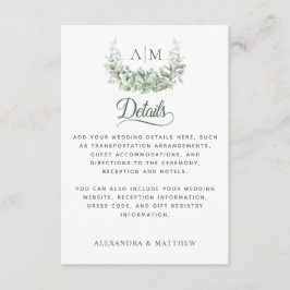 モノグラムグリーナリーエレガントな結婚式詳細 エンクロージャーカード