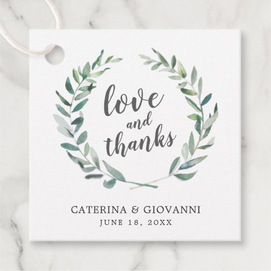 モノグラムグリーナリーリースエレガントウェディング フェイバータグ (正面)