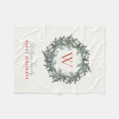 モノグラムグリーナリーリースクリスマスホリデー フリースブランケット (正面(横))
