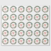 モノグラムグリーナリーリースクリスマスホリデー ラッピングペーパー (フラット)