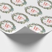 モノグラムグリーナリーリースクリスマスホリデー ラッピングペーパー (角)