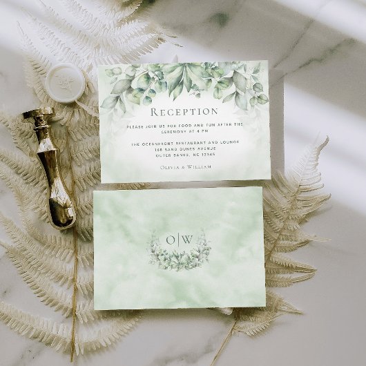 モノグラムグリーナリー水の色の結婚披露宴 エンクロージャーカード