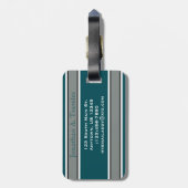 モノグラムグリーンとシルバーのスポーツストライプズ ラゲッジタグ (裏面縦)