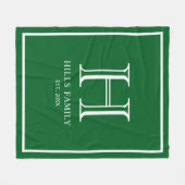 モノグラムグリーンとホワ結婚イトのカップル名 フリースブランケット (正面(横))