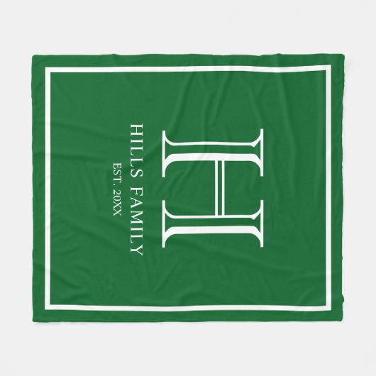 モノグラムグリーンとホワ結婚イトのカップル名 フリースブランケット (正面(横))