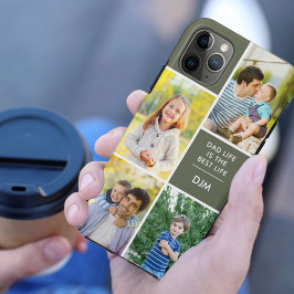 モノグラムグリーンの「Dad Life is the Best Life」4枚の写真入り iPhone 11 Pro Maxケース