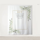 モノグラムグリーンウェディングシャワー フォトブース背景 タペストリー (正面)