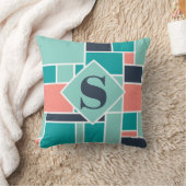 モノグラムグリーンコーラル幾何学芸術 クッション (ブランケット)