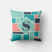 モノグラムグリーンコーラル幾何学芸術 クッション (正面)