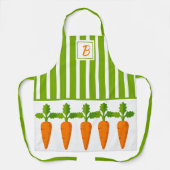 モノグラムグリーンストライプとニンジンのガーデンガール エプロン (正面)