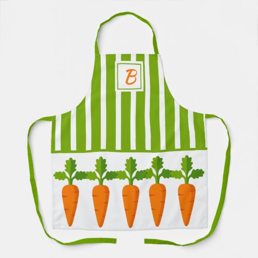 モノグラムグリーンストライプにニンジン ガーデンガール エプロン (正面)