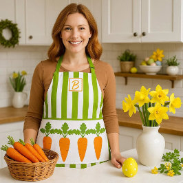 モノグラムグリーンストライプにニンジン ガーデンガール エプロン