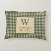 モノグラムグリーンタンベージュバッファロープレイドカントリー アクセントクッション (裏面)