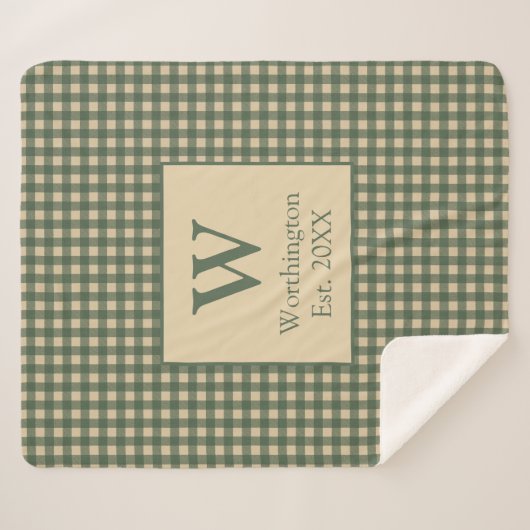 モノグラムグリーンタンベージュバッファロープレイドカントリー シェルパブランケット (正面(横))