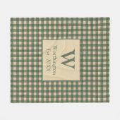 モノグラムグリーンタンベージュバッファロープレイドカントリー フリースブランケット (正面(横))