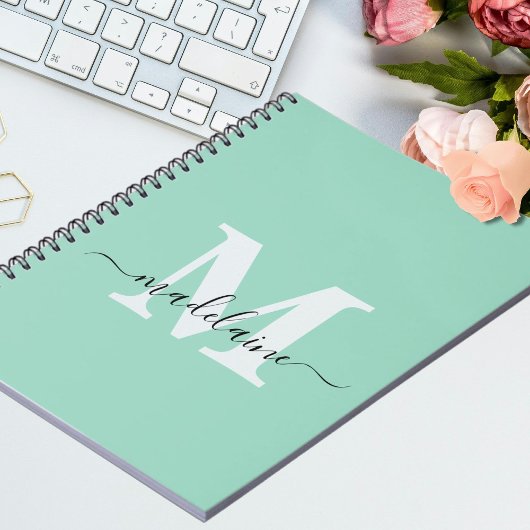 モノグラムグリーンノートカスタムイニシャルと名前 ノートブック