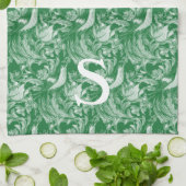 モノグラムグリーンバードフローラ複雑なヴィンテージアート キッチンタオル (折り畳み)