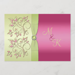 モノグラムグリーンピンクフローラ結婚式招待状 招待状