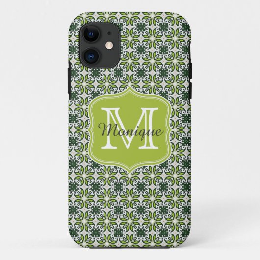 モノグラムグリーンフラワーパターン Case-Mate iPhoneケース (裏面)