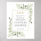 モノグラムグリーンブライダルシャワーウェルカムサイン ポスター (正面)